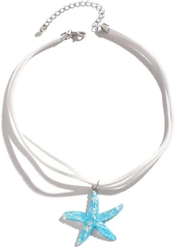 Starfish fringe layered velvet choker necklace